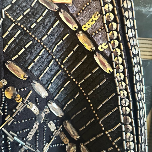 Club Monaco Kaitlin Black w/ Silver Hand Beaded Back Zip Up A Line Mini Skirt. - Picture 11 of 14